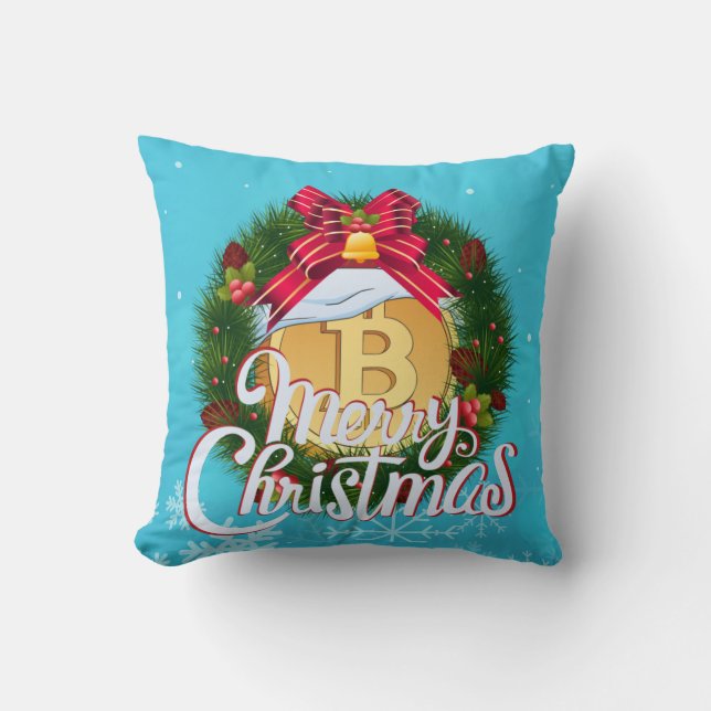 Almofada Natal Bitcoin dentro da Coroa de Natal (Frente)