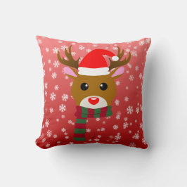 Almofada Natal Branco Rudolph Rudolph, Rena Nosada Vermelha