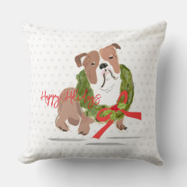 Almofada Natal Bulldog Feliz Feriados NOME Holly Dog