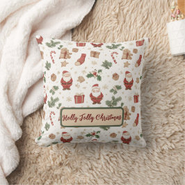 Almofada Natal Caprichoso em Aquarela “Holly Jolly Christma