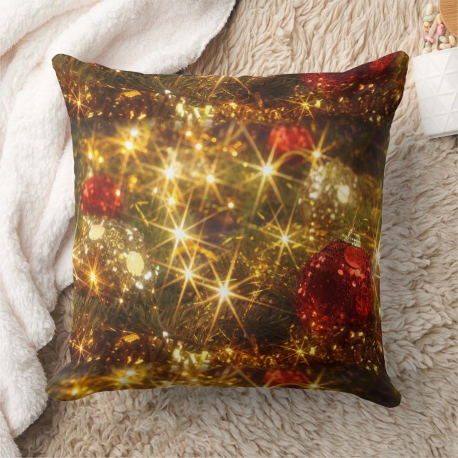 Almofada Natal com brilho Luz Vermelha e Travesseiro Dourad (Cobertor)