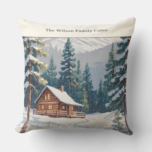 Almofada Natal da família rustic Winter Snow Country Cabine (Frente)