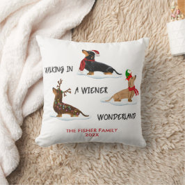 Almofada Natal Dachshund Caminhando Em Uma Terra Maravilhos