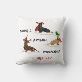 Almofada Natal Dachshund Caminhando Em Uma Terra Maravilhos