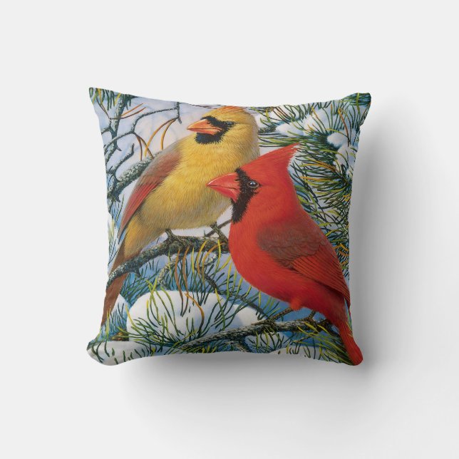 Almofada Natal das Aves Vermelhas do inverno (Frente)