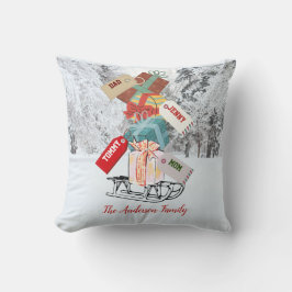 Almofada Natal de 2022 Sleigh com Gifts Name Modern Chic