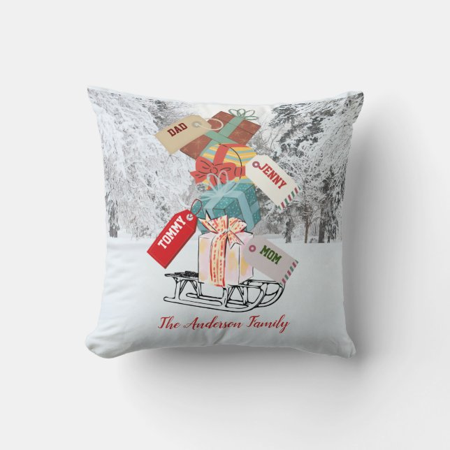 Almofada Natal de 2022 Sleigh com Gifts Name Modern Chic (Frente)