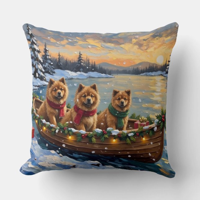 Almofada Natal de barco de Chow Chow (Frente)