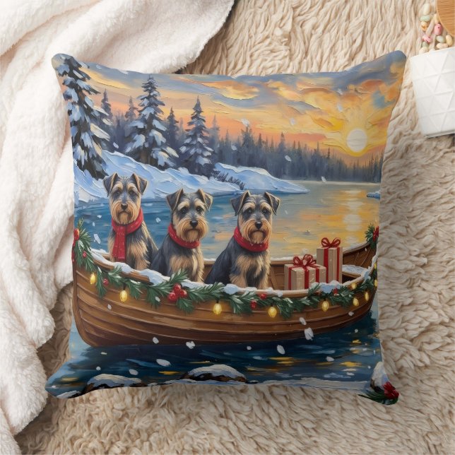 Almofada Natal de barco de Schnauzer no Natal (Cobertor)