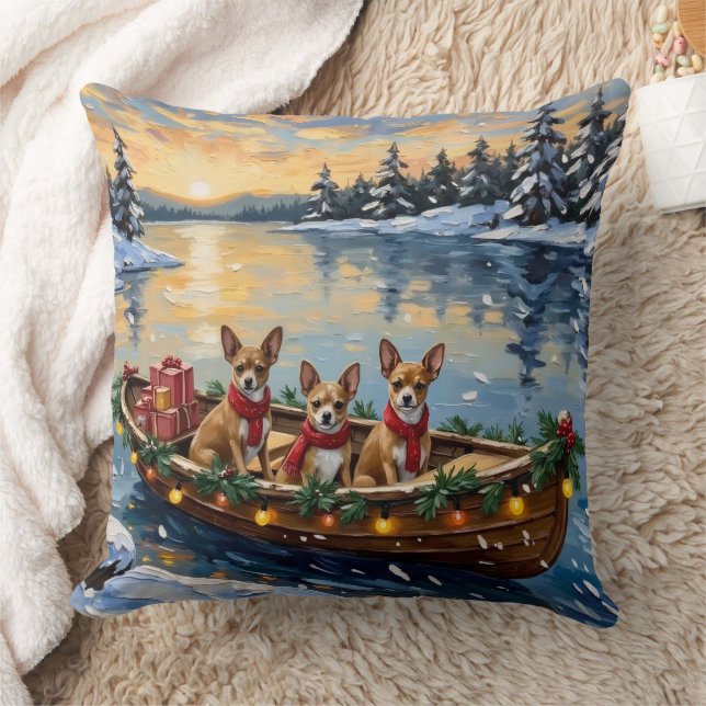 Almofada Natal de Chihuahua em Barco (Cobertor)