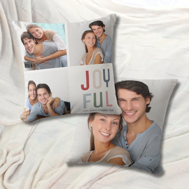 Almofada Natal de Colagem de 4 Fotos Personalizadas (Custom 4 Photos Collage Christmas Throw Pillow)