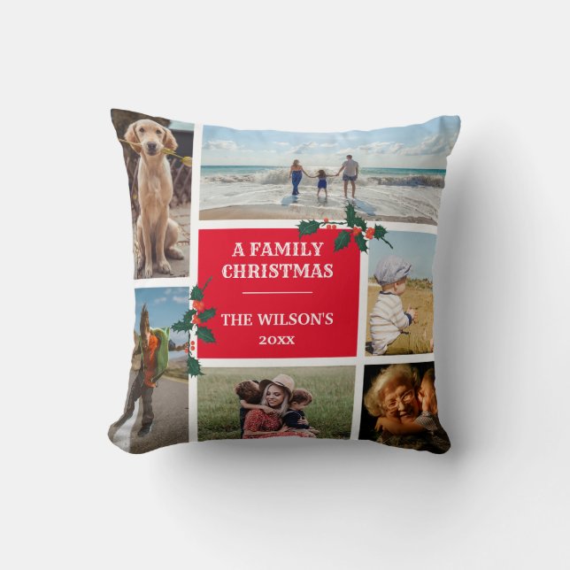 Almofada Natal de Colagem Personalizada da Família 6 Fotogr (Frente)