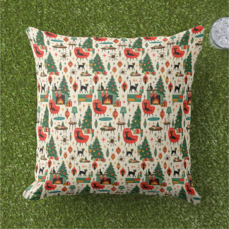 Almofada Natal de Gatos Modernos de Meados do Século Retro