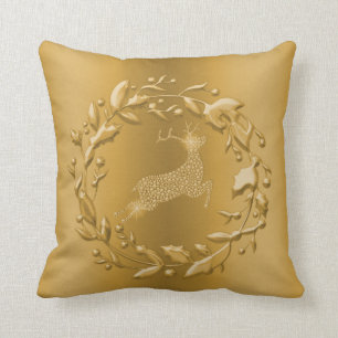 Almofada Natal Dourado da rena e da grinalda