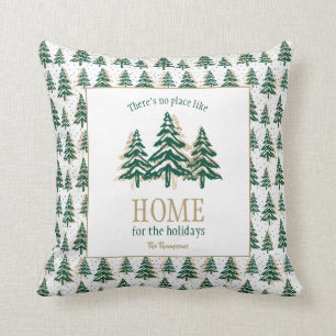 Almofada Natal Dourado de Pine Verde com Brilho e Floresta