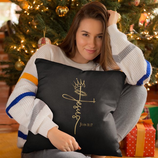 Almofada Natal Elegante do REI JESUS Preto/Dourado Cristão (Criador carregado)