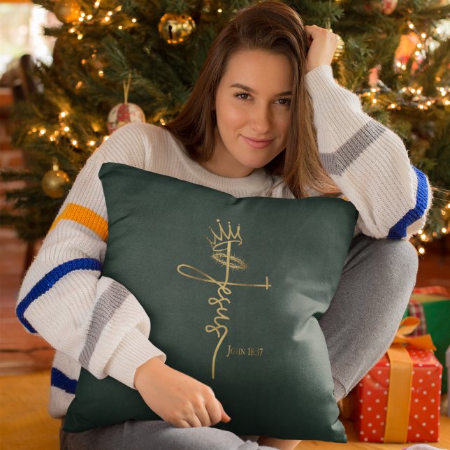 Almofada Natal Elegante do REI JESUS Verde/Dourado Cristão (Criador carregado)