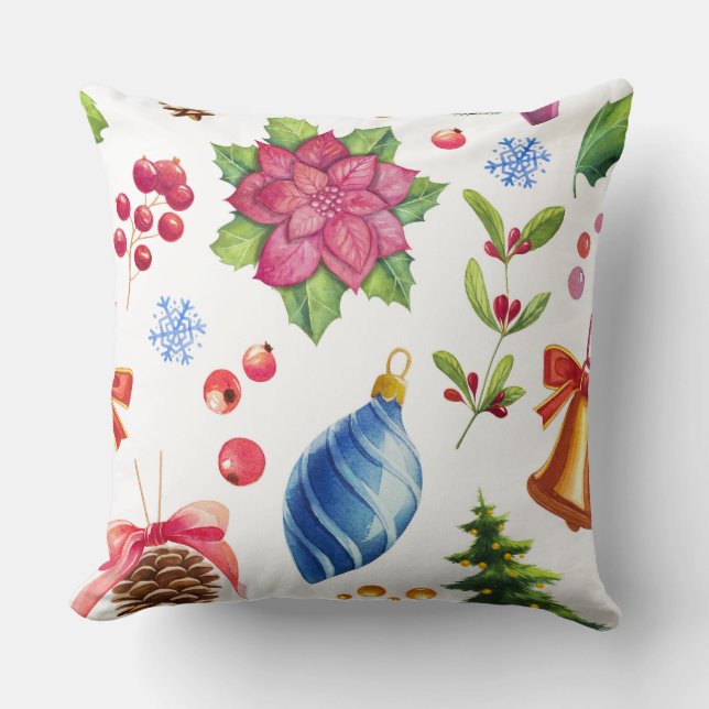 Almofada Natal em aquarela estilo retrô (Frente)
