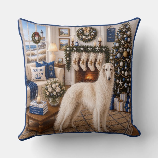 Almofada Natal em Cape Cod ,Borzoi  (Verso)