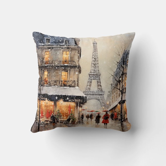 Almofada Natal em Paris, nevando, (Verso)