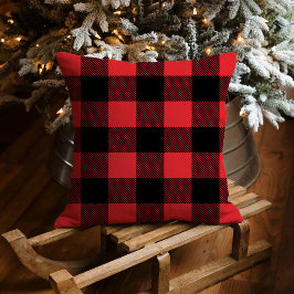 Almofada Natal em Xadrez Búfalo Vermelho Preto Ousado