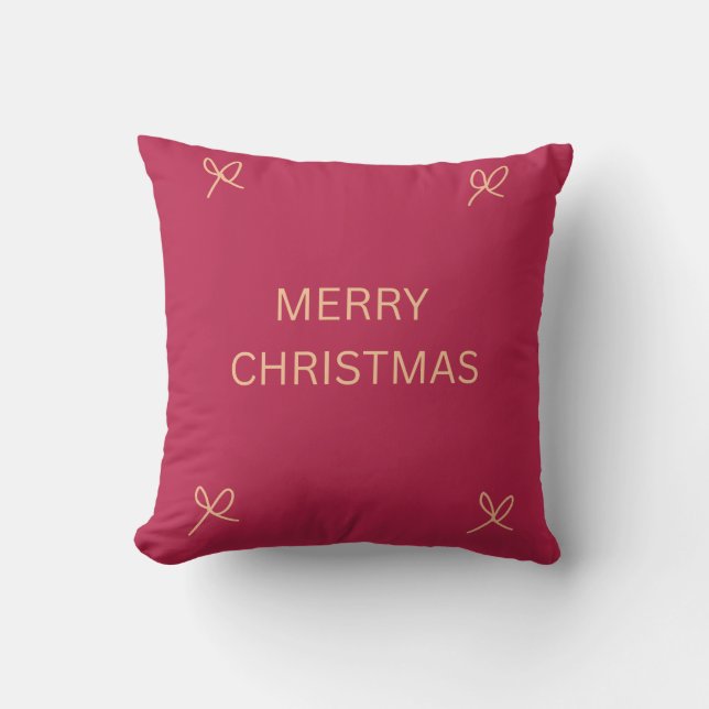 Almofada Natal Feliz com Arco Ilustrado em Rosa e Creme (Frente)