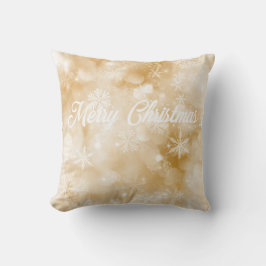 Almofada Natal Feliz Floco de Neve Dourado e Branco