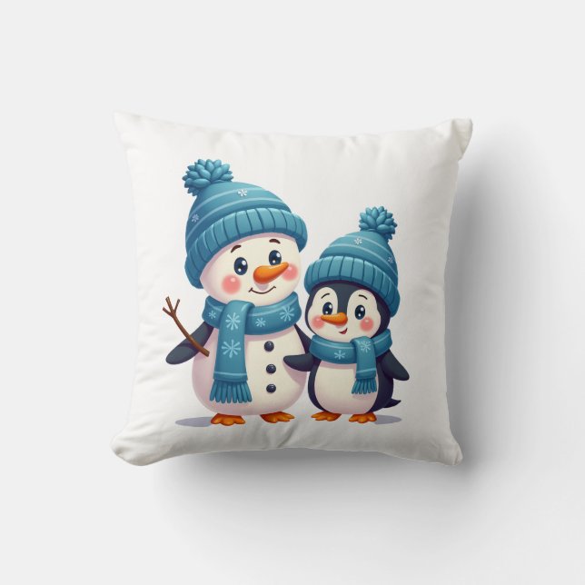 Almofada Natal Feliz Natal Para Presente Pinguim Boneco de  (Frente)