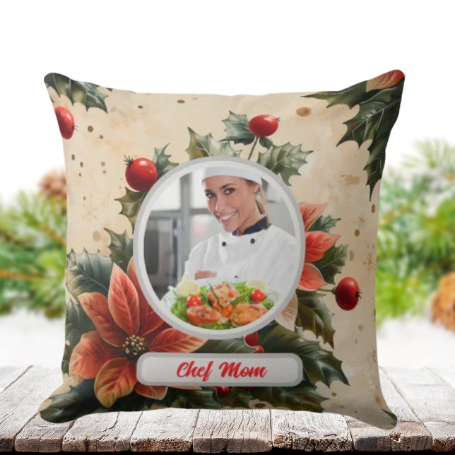 Almofada Natal Floral Personalizado Chef Mãe Foto (Criador carregado)