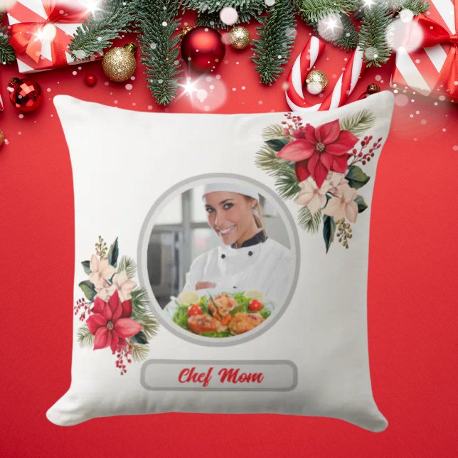 Almofada Natal Floral Personalizado Chef Mãe Foto (Criador carregado)