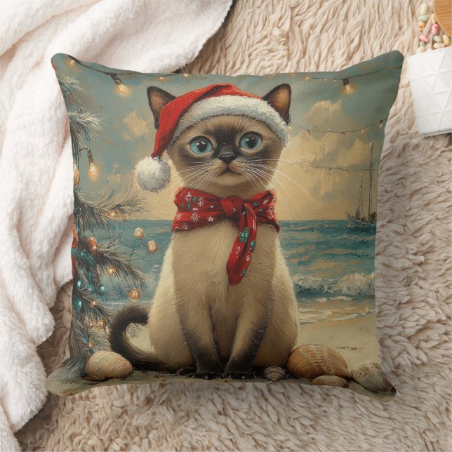 Almofada Natal Gato Siames Antigo Praia (Cobertor)