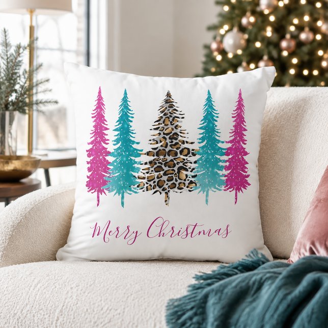Almofada Natal impresso para animais de turquesa rosa moder (Glam Pink Teal Christmas Throw Pillow)