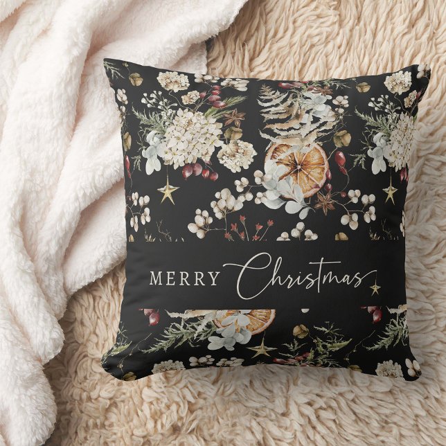 Almofada Natal Negro (Black Rustic Boho Merry Christmas Throw Pillow
)