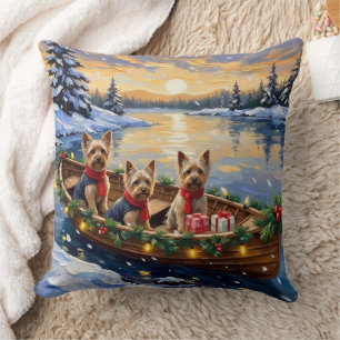 Almofada Natal no barco com Yorkshire Terrier