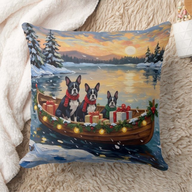 Almofada Natal no Barco do Boston Terrier (Cobertor)