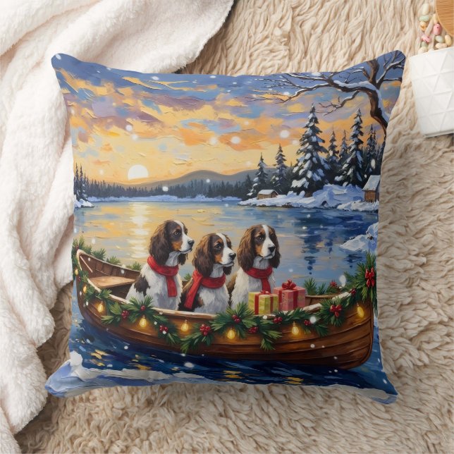 Almofada Natal no barco do Springer Spaniel no Natal (Cobertor)