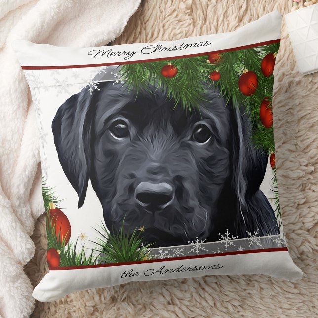 Almofada Natal no Black Lab - Puppy Labrador Personalizado (Criador carregado)