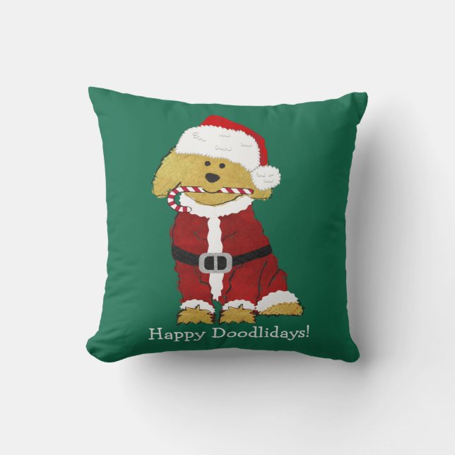 Almofada Natal personalizado Goldendoodle Papai Noel (Frente)