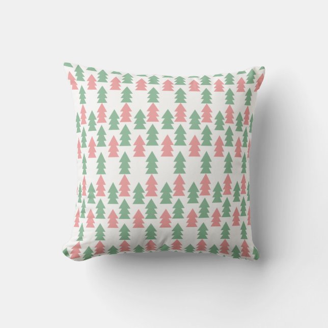 Almofada Natal Rosa Verde Árvore de Natal Festiva (Frente)