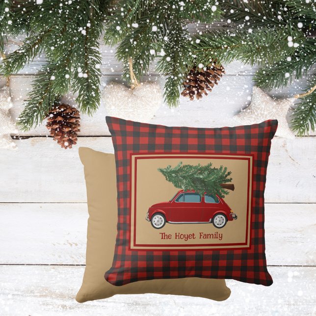Almofada Natal Russo, Nome da Família, Vermelho, Dourado, (Rustic Christmas, Family Name, Red, Gold, Throw Pillow)