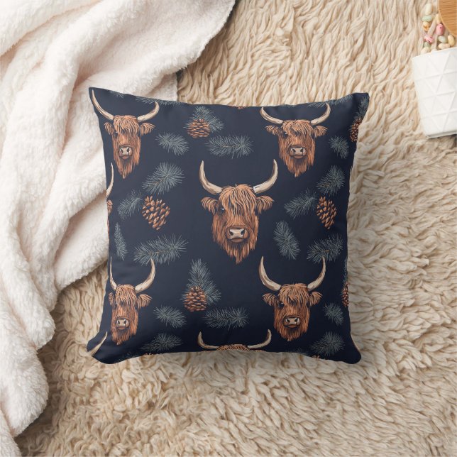 Almofada Natal Rustic Dark and Moody Highland Cow (Cobertor)