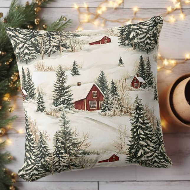 Almofada Natal Rústico de Floresta de Inverno (Rustic Winter Woodland Christmas Throw Pillow - Seasonal Decor)