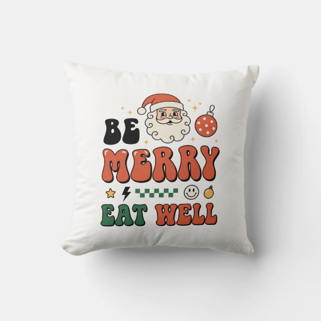 Almofada Natal Seja Alegre Coma Bem Design de Papai Noel (Frente)