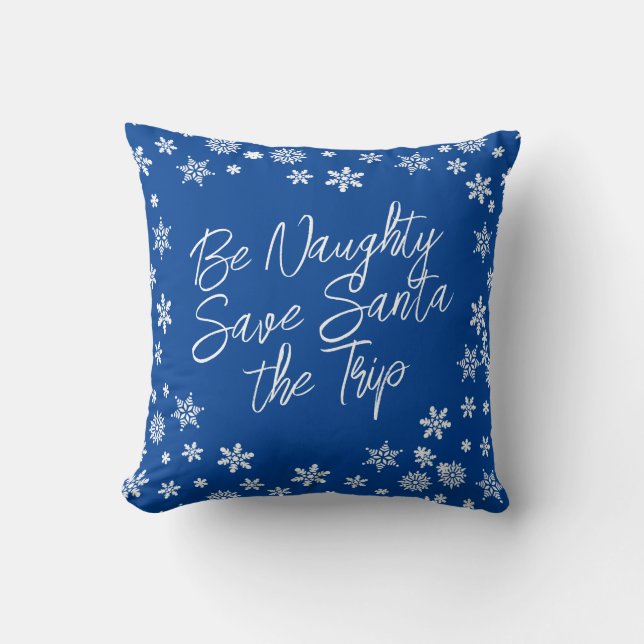 Almofada Natal Seja travesso Salve Papais noeis Trip Blue W (Frente)