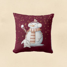 Almofada Natal Snowman Snowbolas Rabbit Watercolor