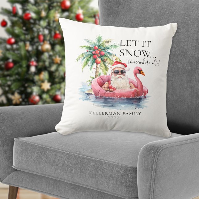 Almofada Natal Tropical de Praia Engraçado do Papai Noel (Funny Santa Claus Tropical Beach Christmas Throw Pillow)