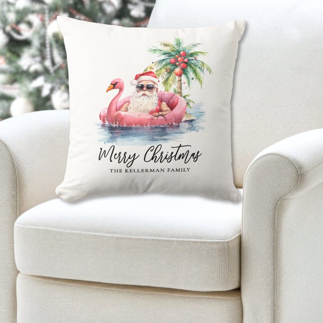 Almofada Natal Tropical de Praia Santa Claus (Santa Claus Tropical Beach Christmas Throw Pillow)