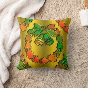 Almofada Natal Verde, Dourado e Vermelho Metálico