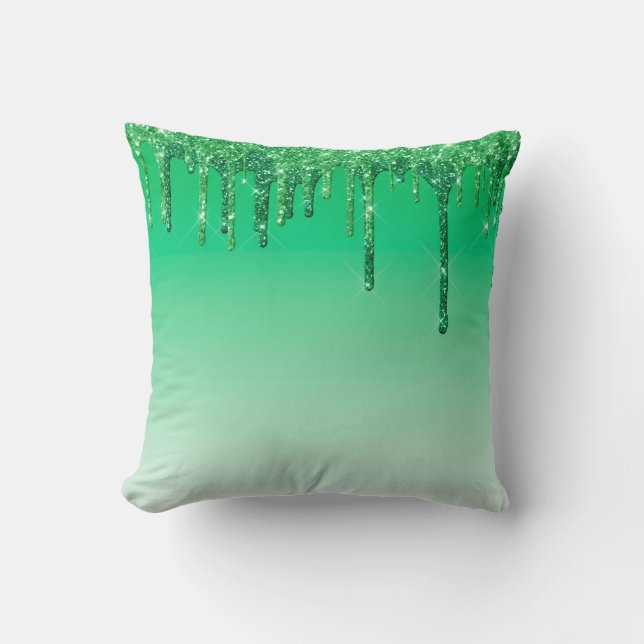 Almofada Natal Verde Moderno Glamouroso com Brilho Gotejand (Frente)