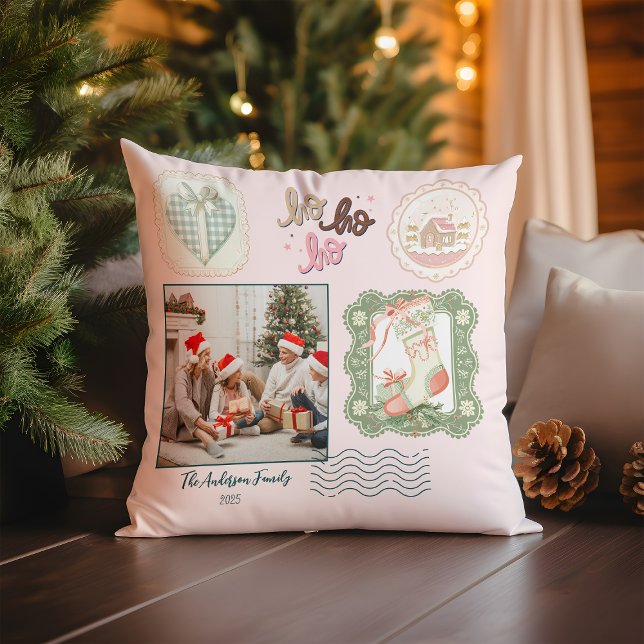 Almofada Natal Verde Rosa Retro (Criador carregado)